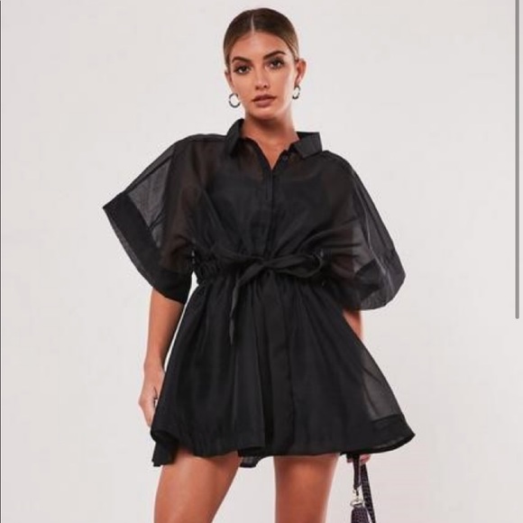 Missguided | Dresses | Black Organza Skater Shirt Dress | Poshmark